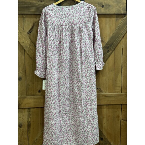EILEEN WEST NIGHTGOWN 100% COTTON Long Gray & Pink Roses Floral Sz Small NEW - Picture 4 of 5